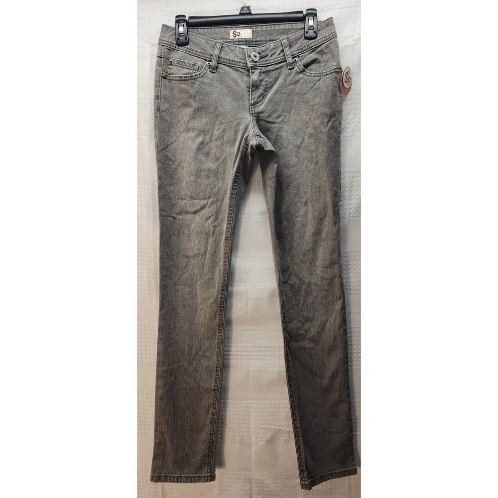 SO Girls Size 5 Low Rise Skinny Stretch Gray Denim Jeans Solid Slim Fit